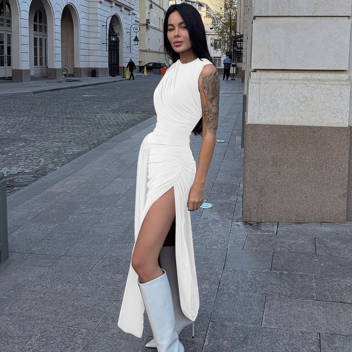 Dame Elegant Maxi-kjole med draperet overdel og asymmetrisk snit Stilla