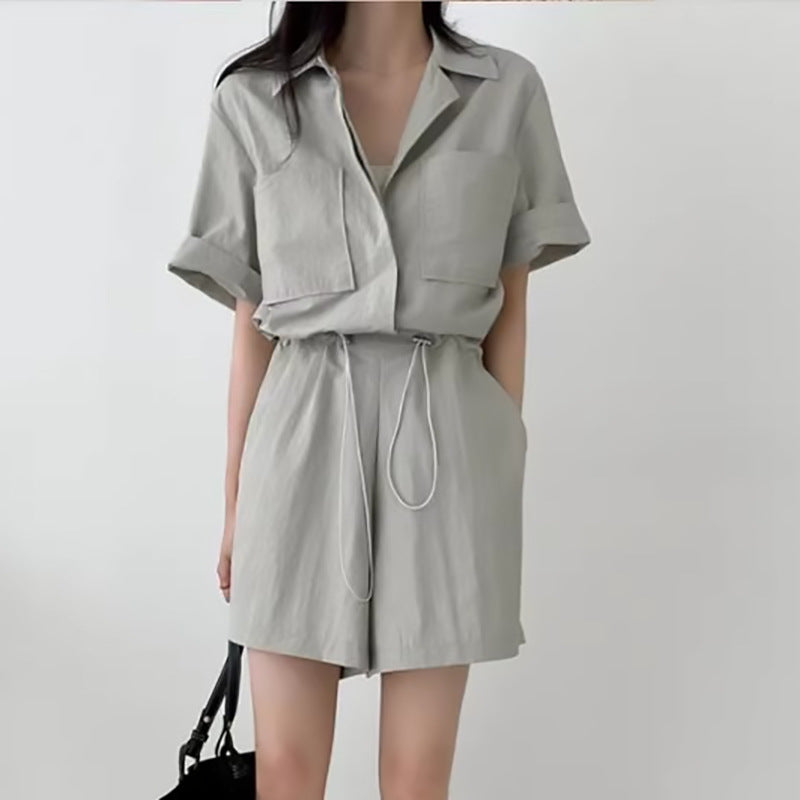 Dame komfortabel dobbelt sæt outfit med kortærmet skjorte og løse shorts Stilla