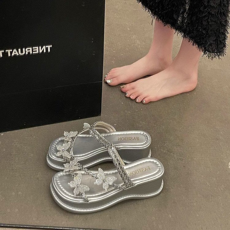 Damer platform-sandaler med funklende strass-detaljer og komfortabel sål Stilla