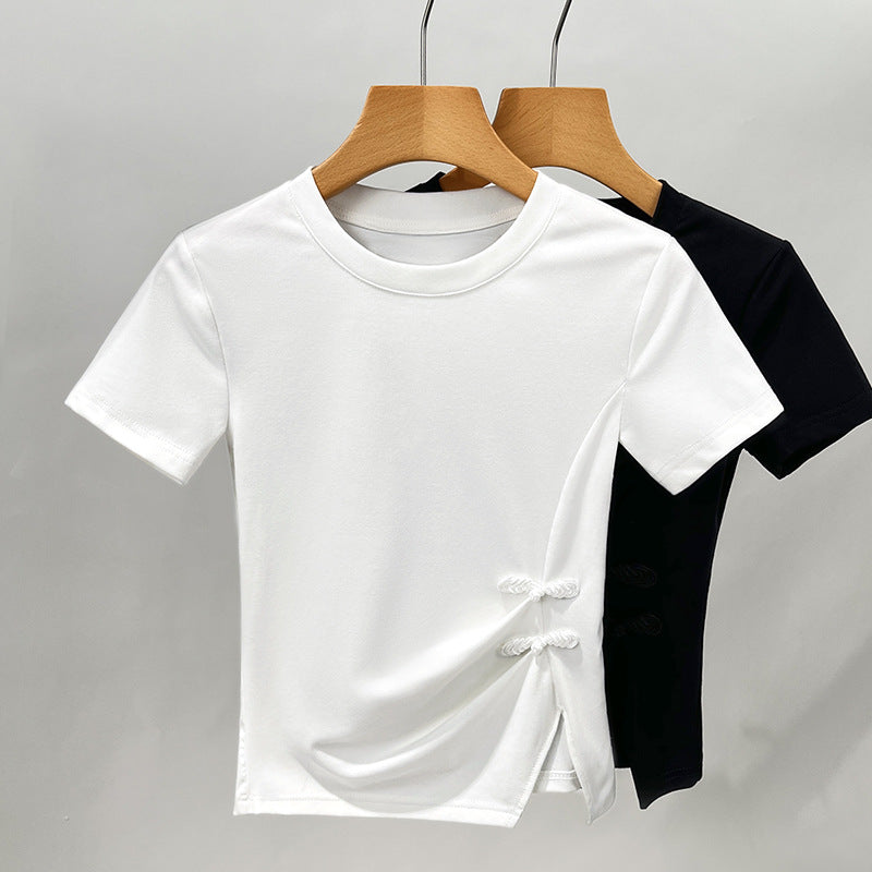 Dame kropsnær kortærmet shirt med moderigtigt knudedetalje Stilla