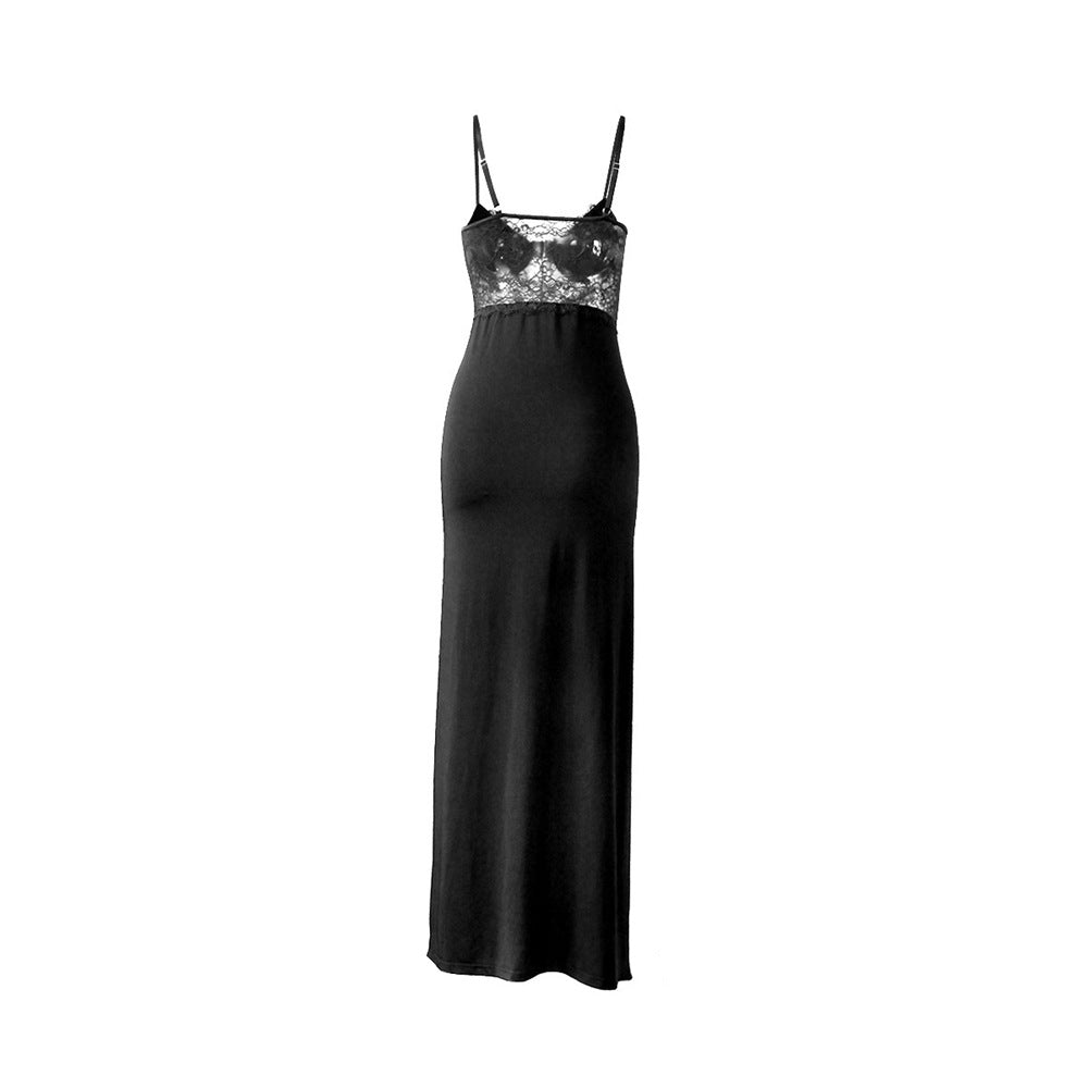 Dame elegant spidsekjole med sidedeling og justerbare stropper Stilla