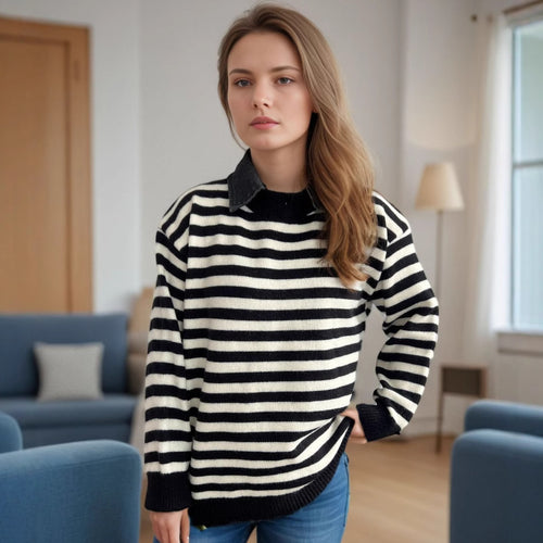 Kvinders oversized sweater med moderigtigt stribemønster og afslappet pasform Stilla