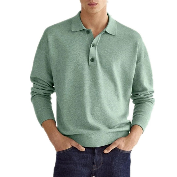 Herre Sweatshirt med polokrave og knapliste Stilla