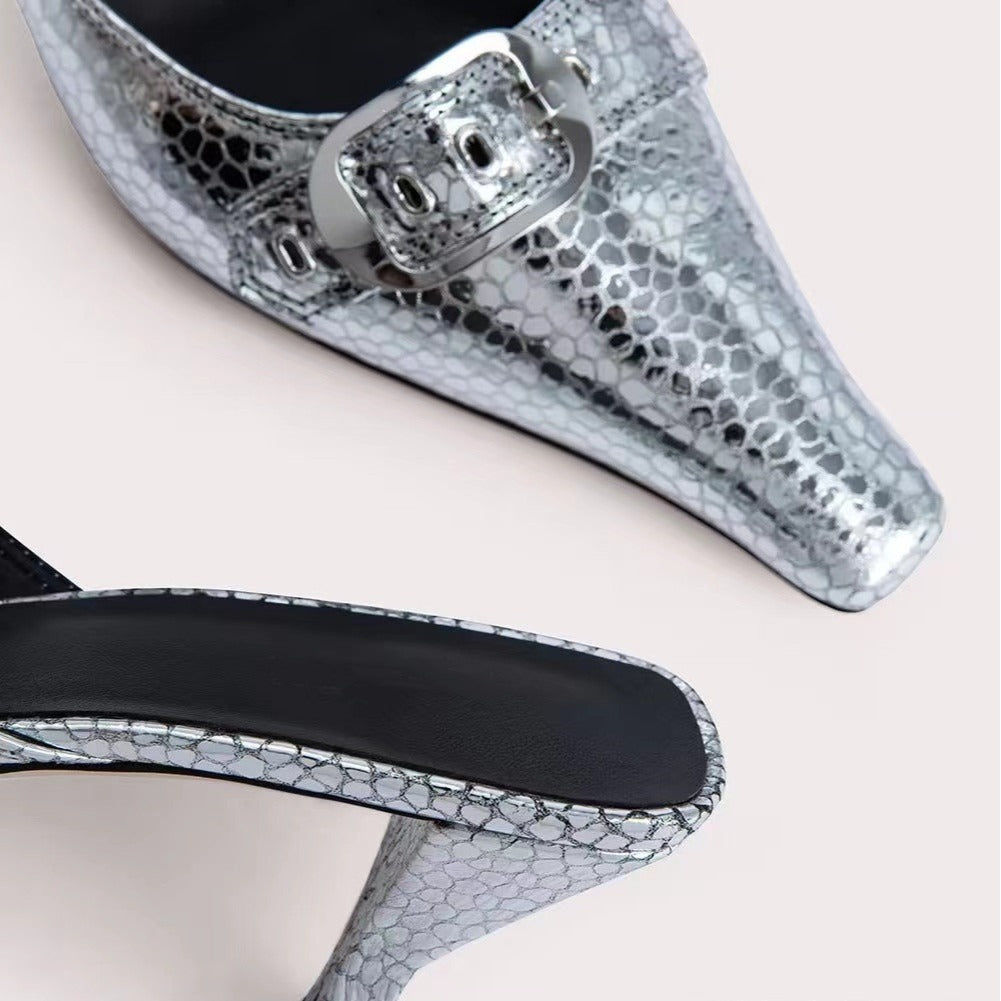 Dame Elegant Spids-tå Slingback Sko med dekorativt spænde-detalje  Stilla