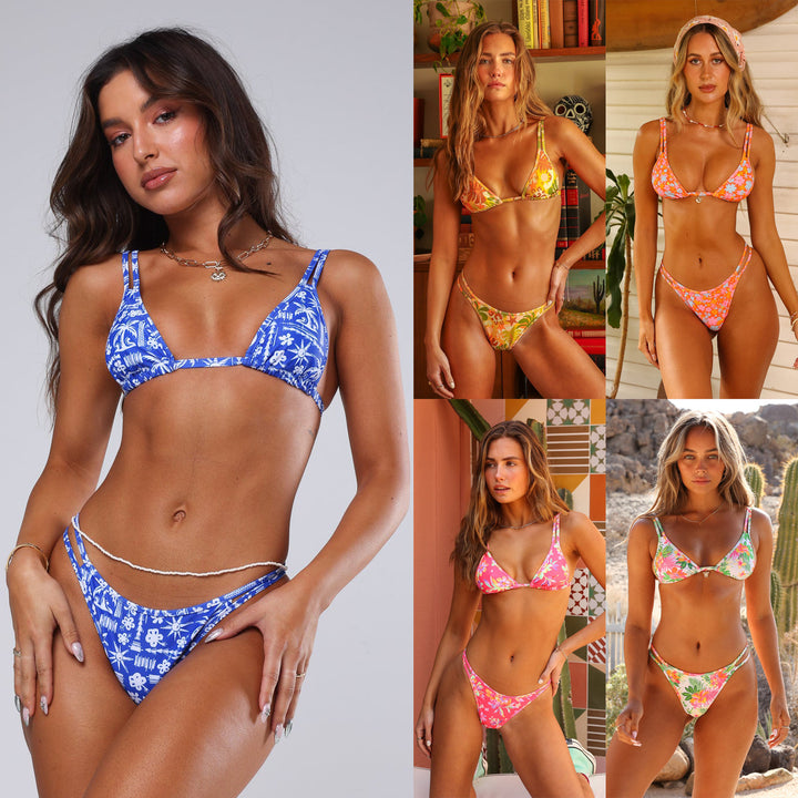 Femme Triangle Cut Floral Print Bikini Sæt Stilla