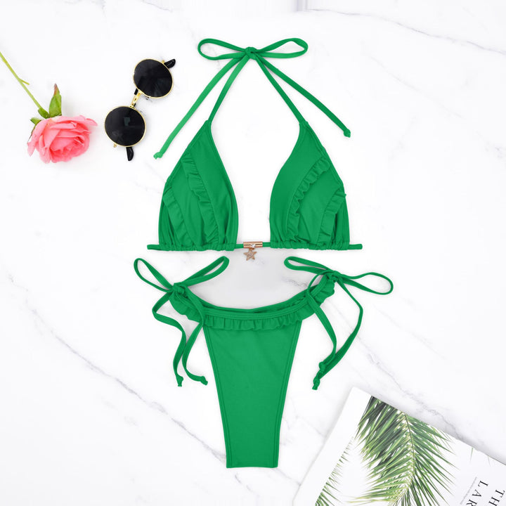 Dame Bikini-sæt med glade flæse detaljer og justerbare bånd Stilla