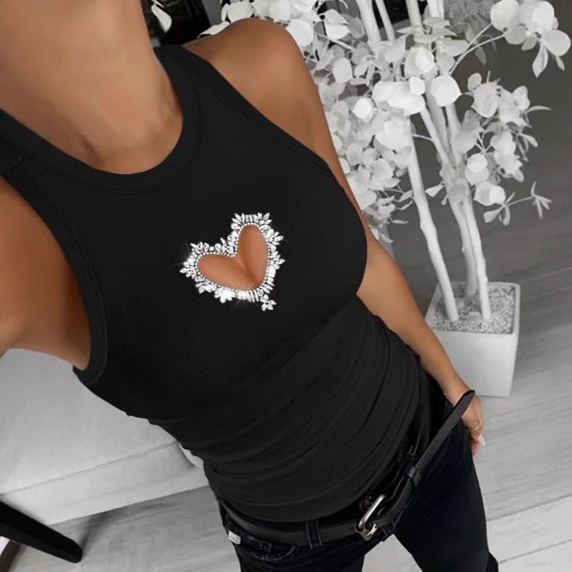 Damer Sporty Tanktop med hjerteudskæring og glitrende dekoration Skovae