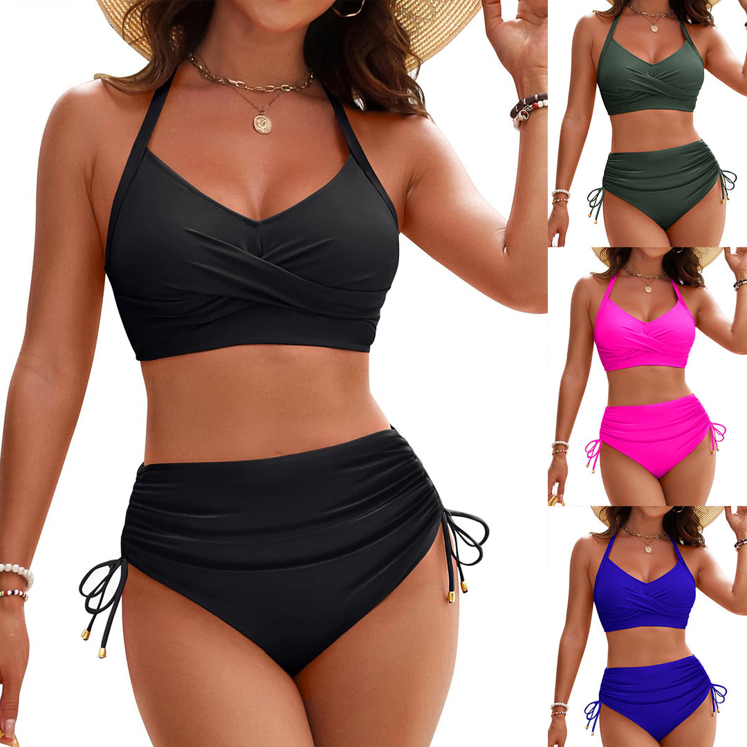 Dame Højtaljede Bikini-sæt med elegant indviklet design og justerbare stropper Skovae