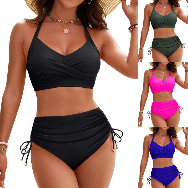 Dame Højtaljede Bikini-sæt med elegant indviklet design og justerbare stropper Skovae
