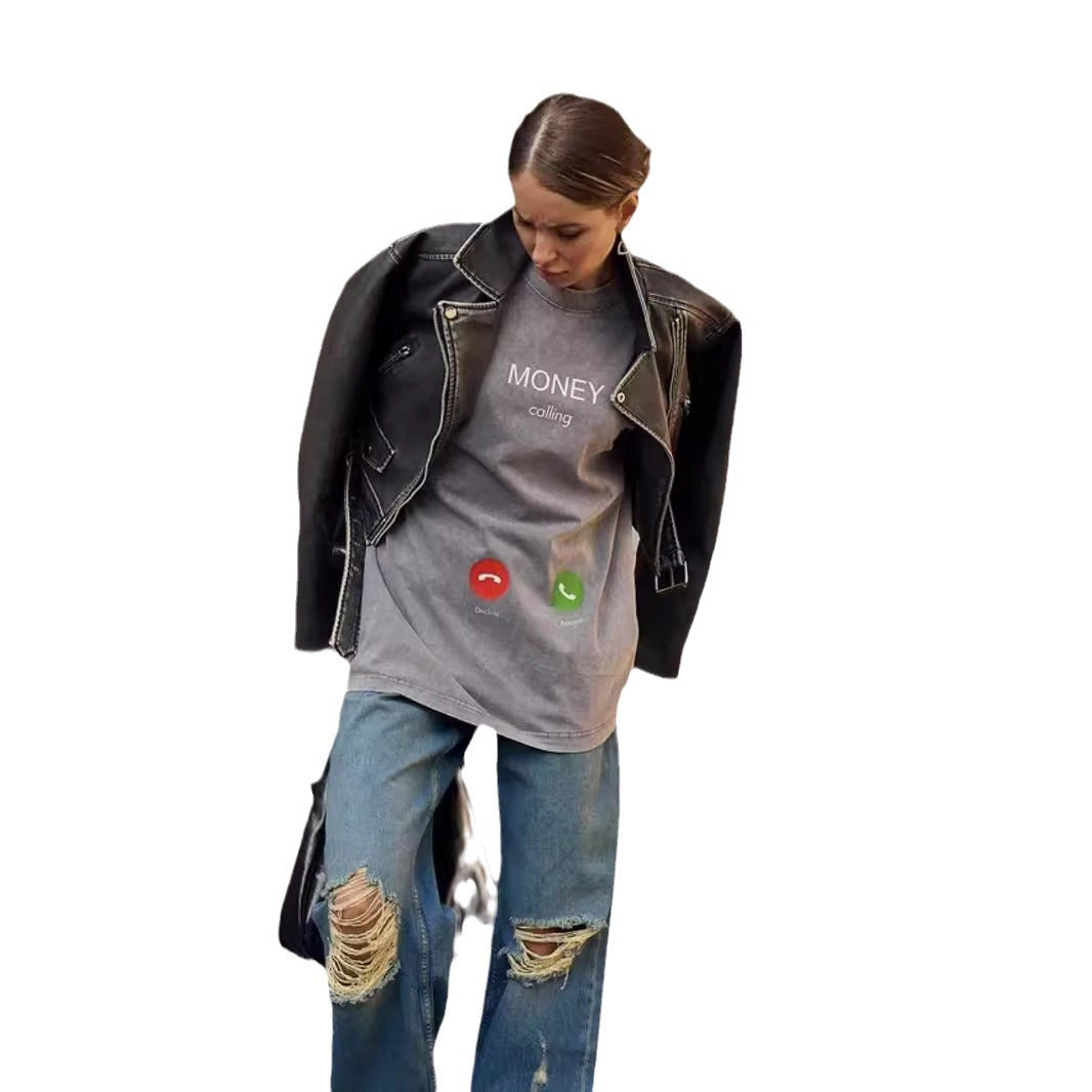 Dame Oversized T-shirt med trendy print Stilla