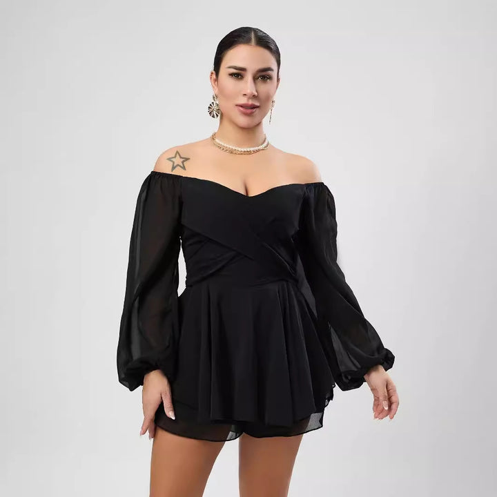 Dame moderigtig Playsuit med rynker og voluminøse ærmer Stilla