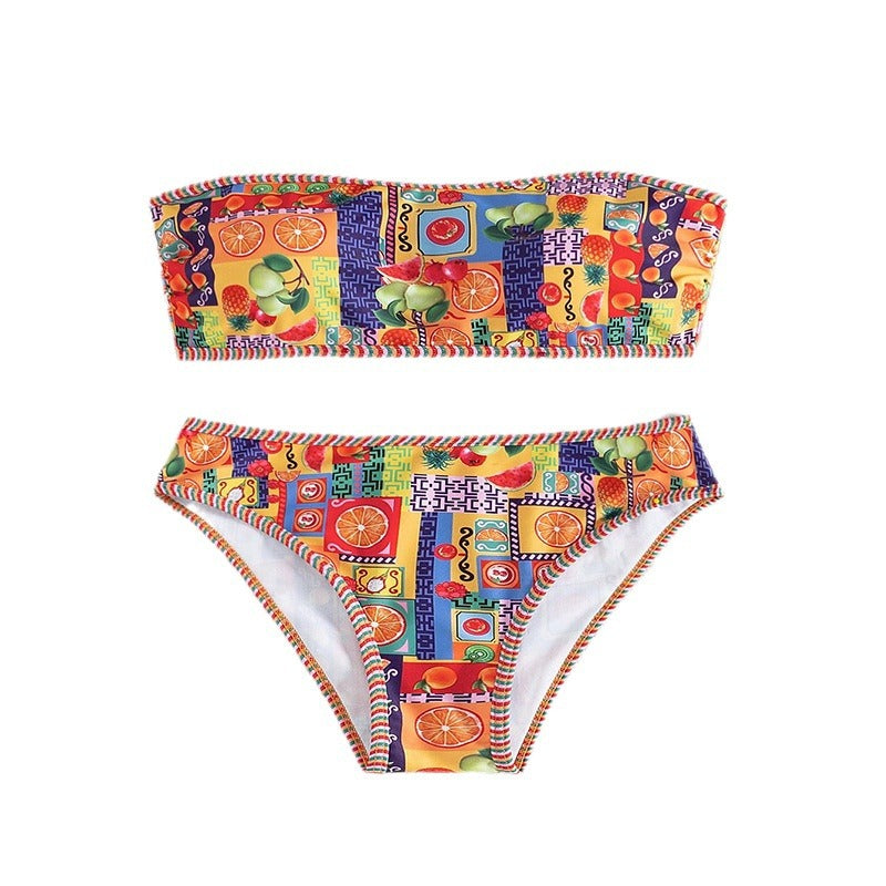 Dame Farverig Grafiktryk Bandeau Bikini Sæt Stilla