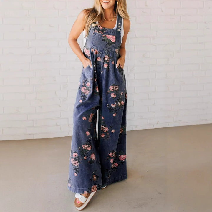 Dame bomulds-overall med blomstret print og brede ben Stilla