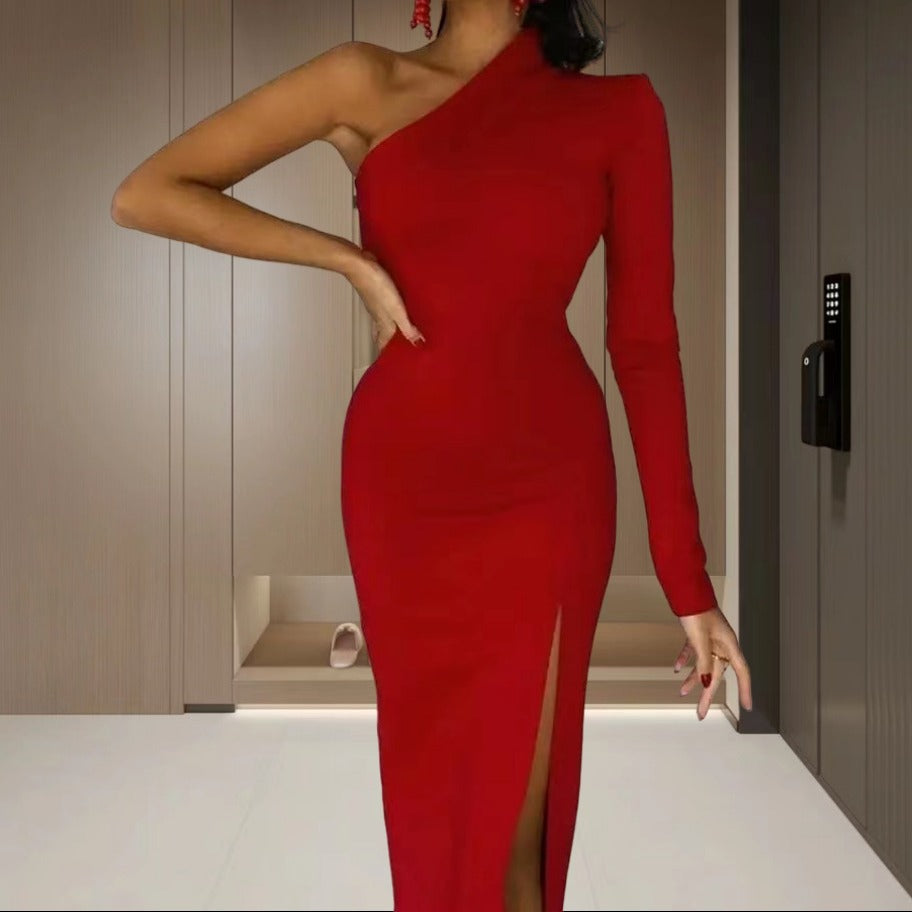 Dame Elegant Bodycon Kjole med asymmetrisk Udsnit og Høj Slids Stilla