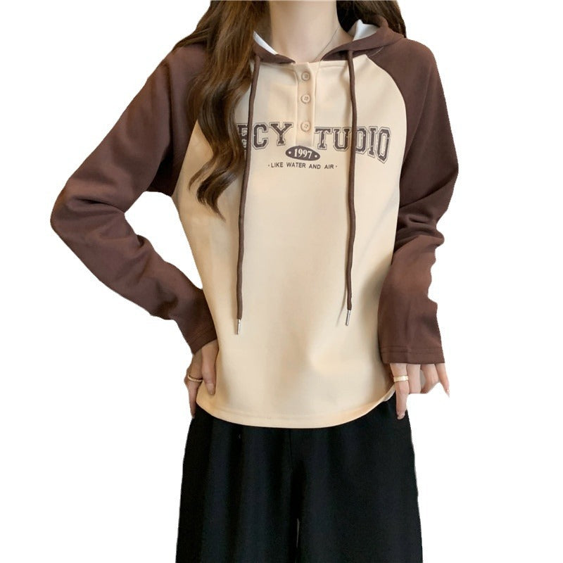 Femme Casual Kontrast Hoodie med knapdetalje Stilla
