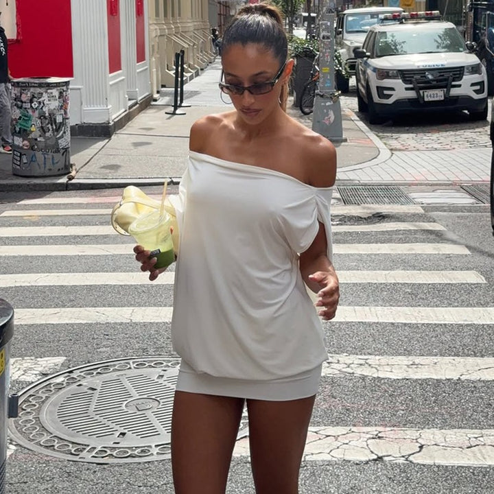 Dame Off-Shoulder Minikjole med flydende design Skovae