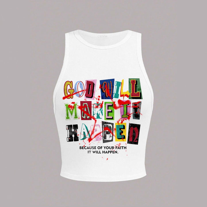 Dame Crop-Top med kreativ tekst og moderne grafisk design Skovae
