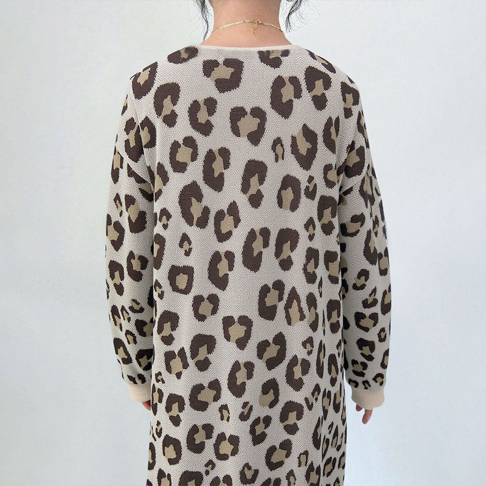 Kvinders cardigan med leopardmønster og praktiske lommer Stilla