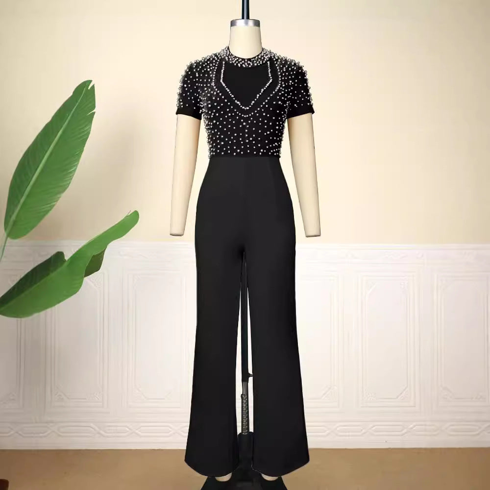 Dame elegant jumpsuit med glimrende perle detaljer Skovae