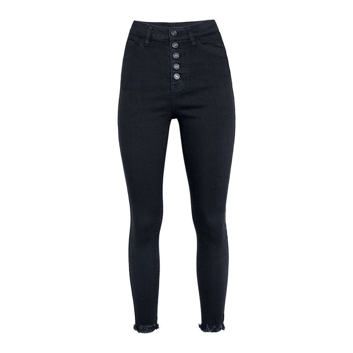 Dame High-Waist Skinny Jeans med autentisk knaplukning og mode fransen afslutning Stilla