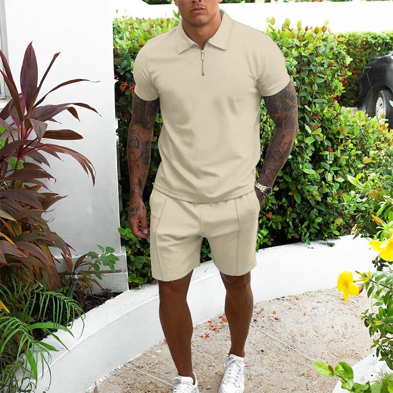 Herre fritid-zip-up polo og shorts sæt Stilla