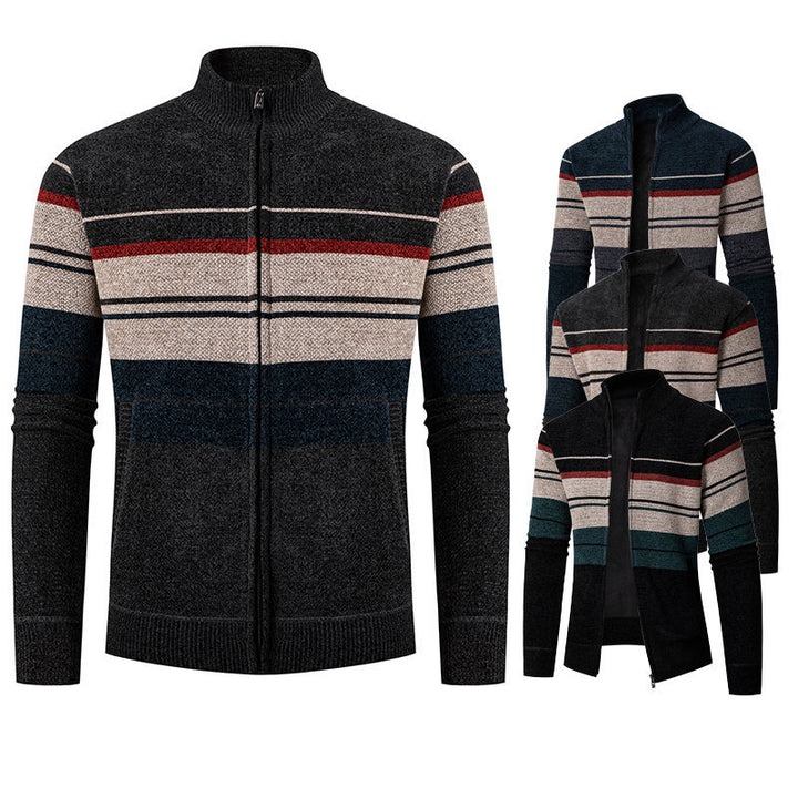 Herre Struktureret Strib Strik Zipper Cardigan Stilla
