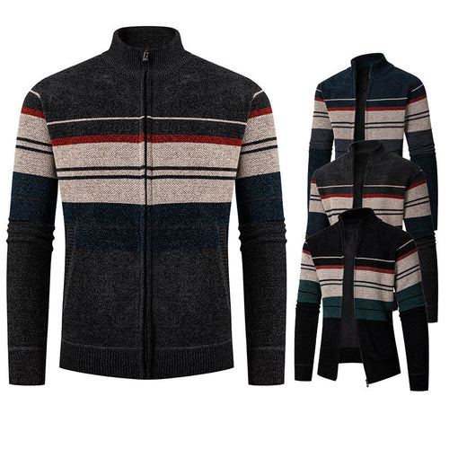 Herre Struktureret Strib Strik Zipper Cardigan Stilla
