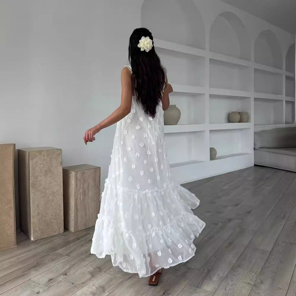 Dame luftig Maxikjole med floral broderi Stilla