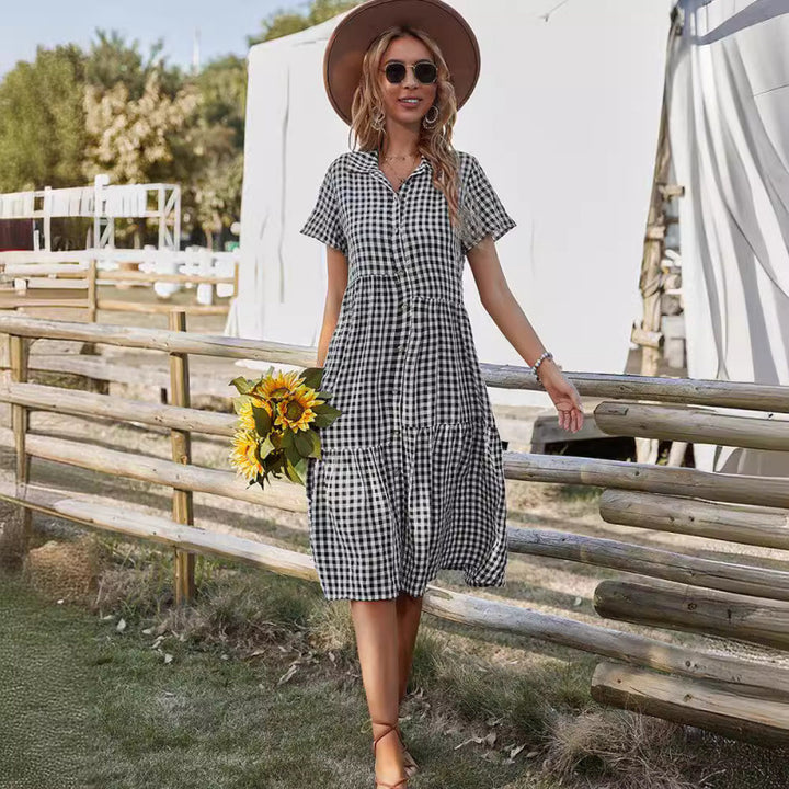 Dame Gingham Button-Down Midi Kjole Stilla