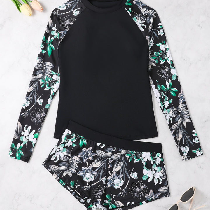 Dame Langærmet Floral Print Rash Guard Sæt Stilla