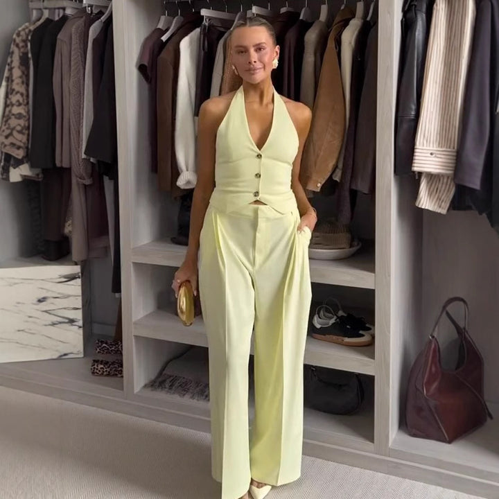 Dame elegant jumpsuit med figursyet overdel og vide ben Stilla