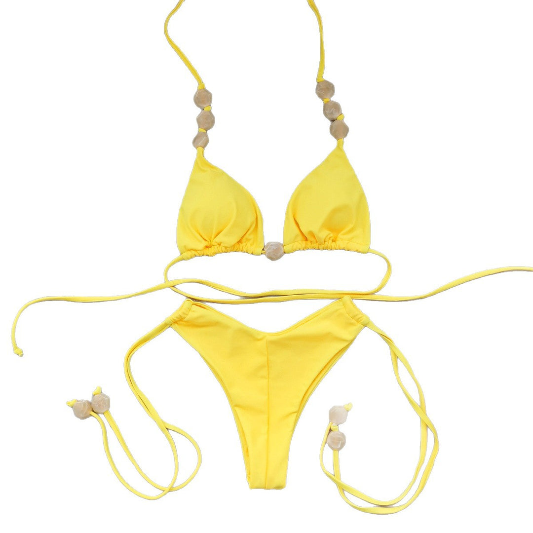 Dame bikini sæt med dekorative perle accenter og høj talje Stilla