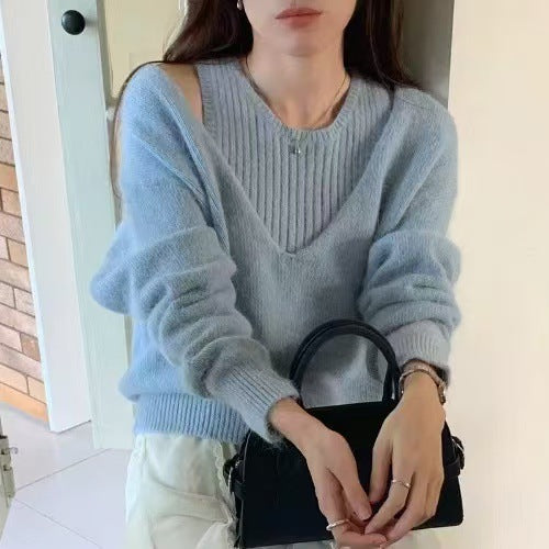 Kvinders afslappet V-hals sweater med tekstureret design Stilla