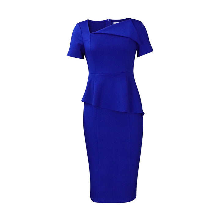 Dame figurtilpasset kjole med struktureret peplum og elegant rund halsudskæring Stilla