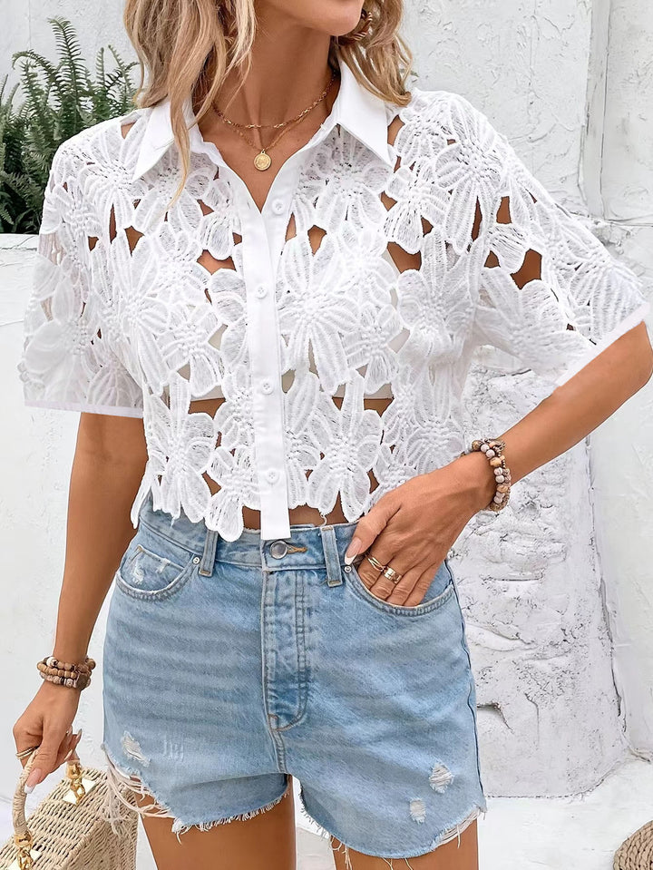 Dame Blomster Spids Knap Crop Top Stilla