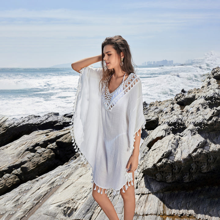 Dame Bohemian Hæklet Strand Poncho Stilla