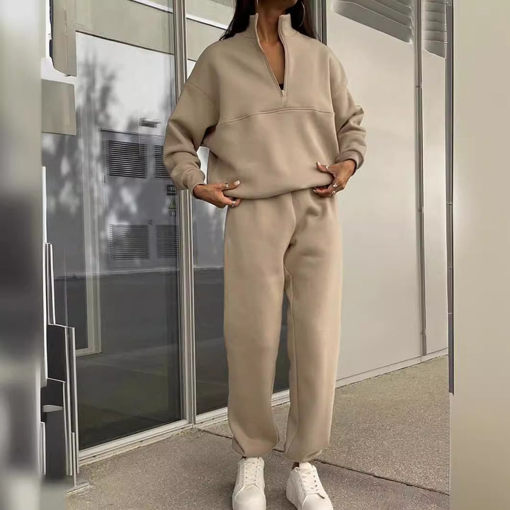 Dame sporty Sweat-sæt med lynlås og elastisk talje Stilla
