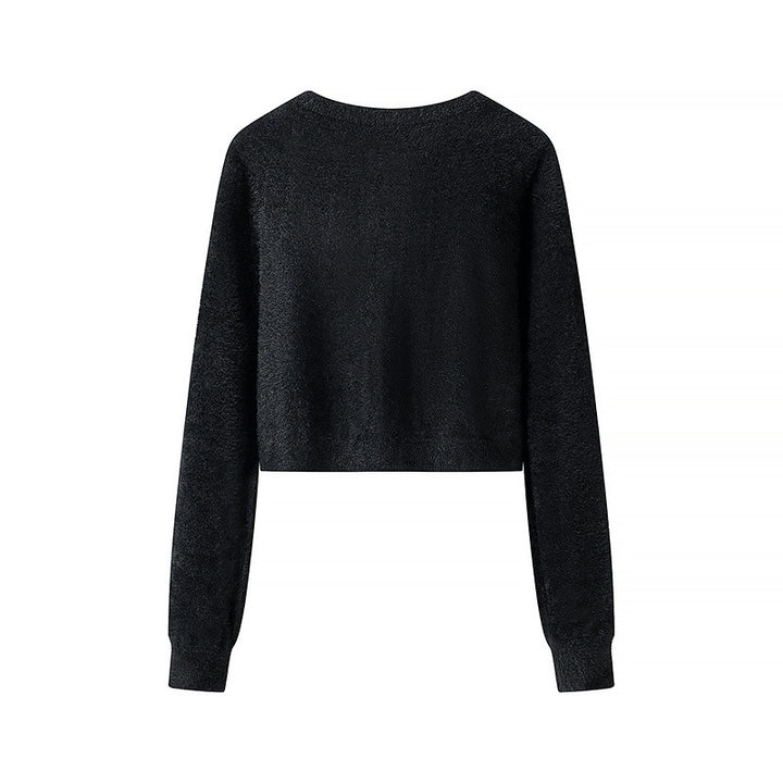 Dame Forkortet Fuzzy Cardigan med Ædelstensknapper Stilla
