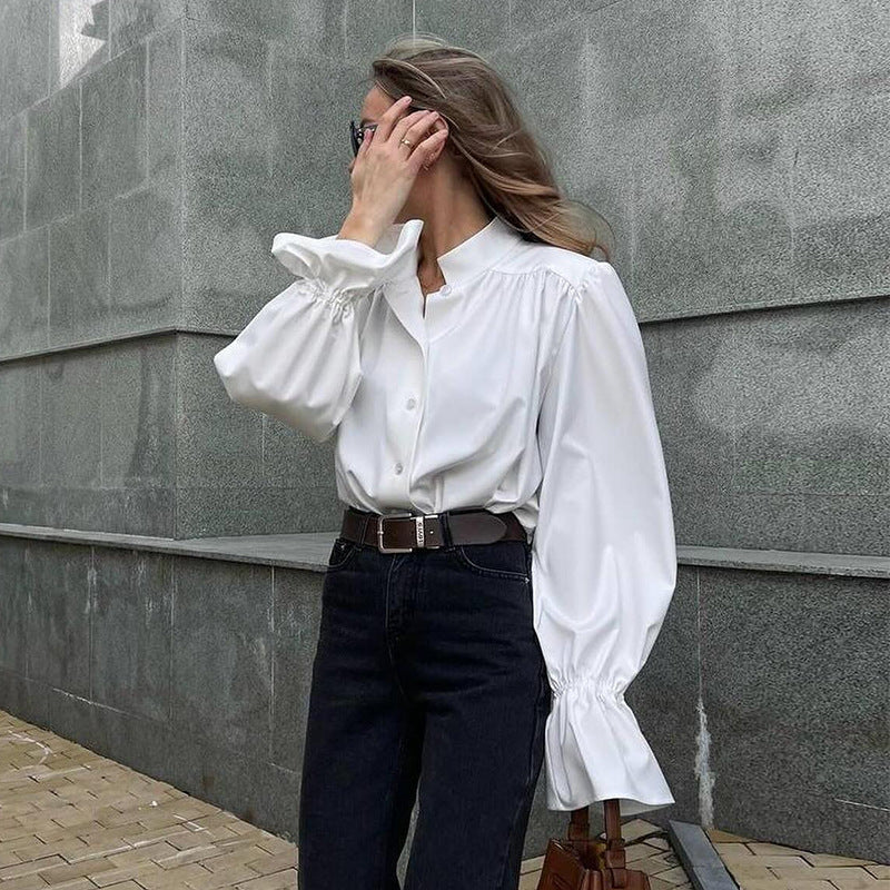 Damer elegant bluse med voluminøse ærmer og tætsiddende snit Stilla