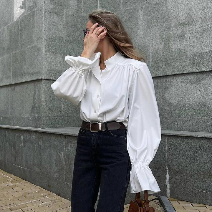Damer elegant bluse med voluminøse ærmer og tætsiddende snit Stilla