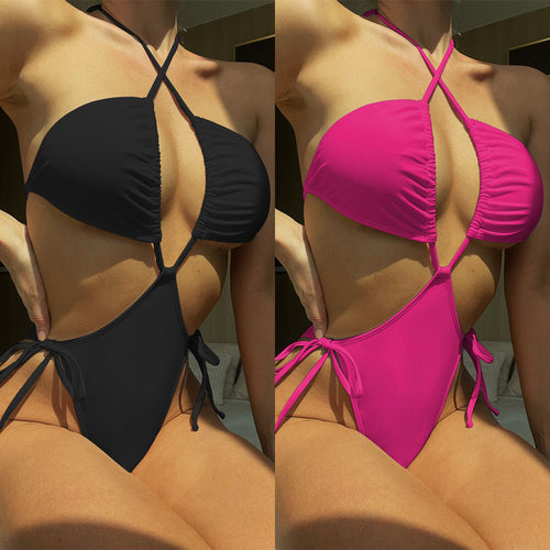 Dame Højskåret String-Bikini med krydsformet top Skovae