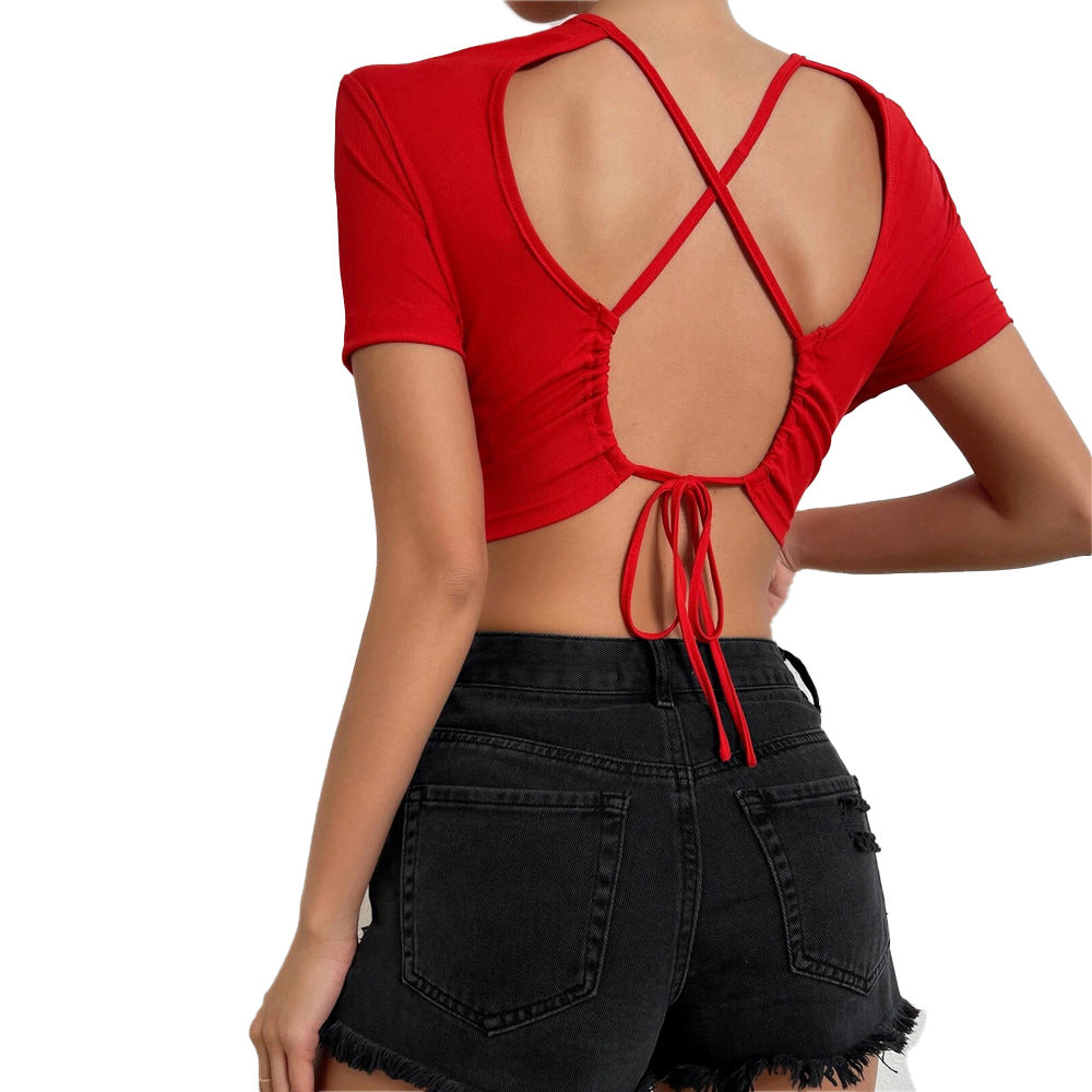 Kvinders cropped top med dekorative rygbind bånd Stilla