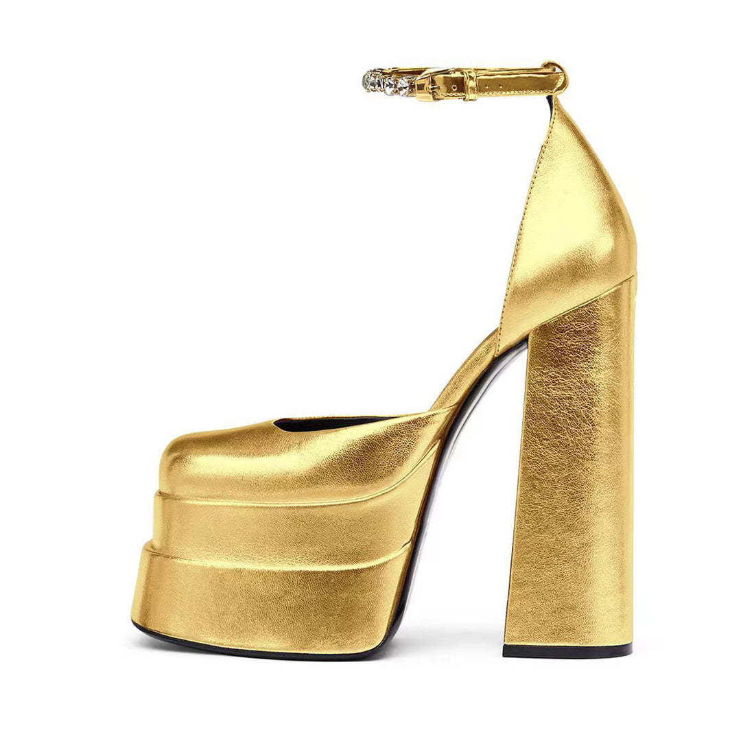 Femme Strappy Platform Højhælede Sandaler med tyk Blokhælk og Ankelrem Stilla