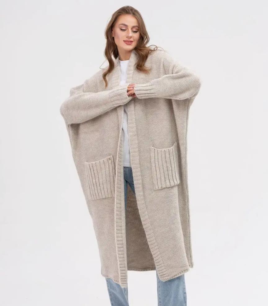 Dame Behagelig Strikfrakke med store lommer og oversized pasform Stilla
