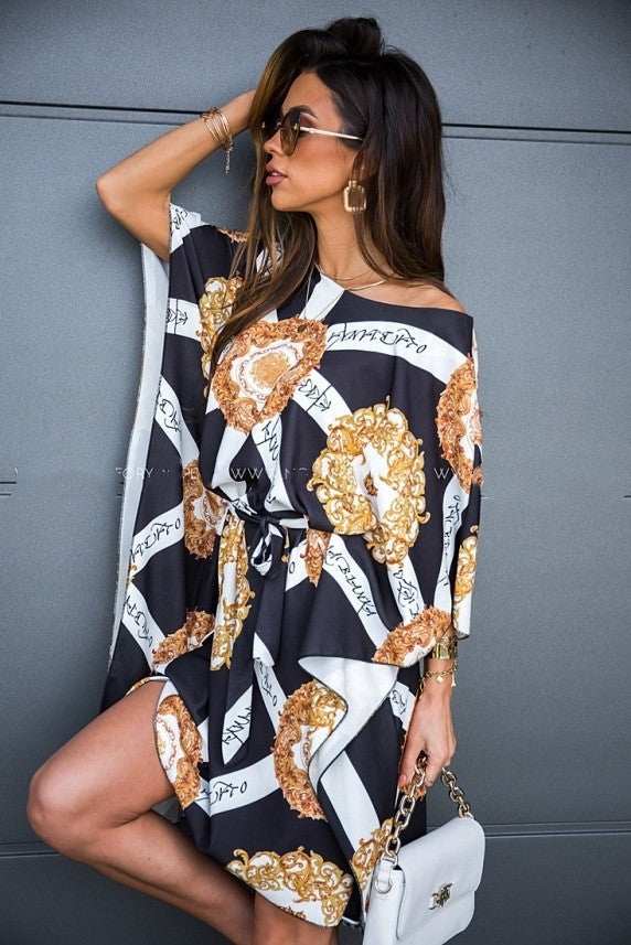 Stilla | Off Shoulder Bred Ærme Overstørrelse Bluse Midi Kjole