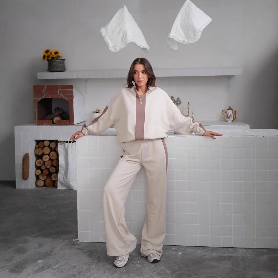 Kvindernes trendy sport loungewear sæt med elegant lynlås Skovae