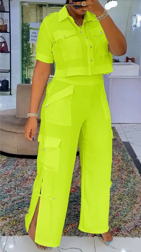 Kvinders stilfulde crop top og cargo bukser sæt Stilla