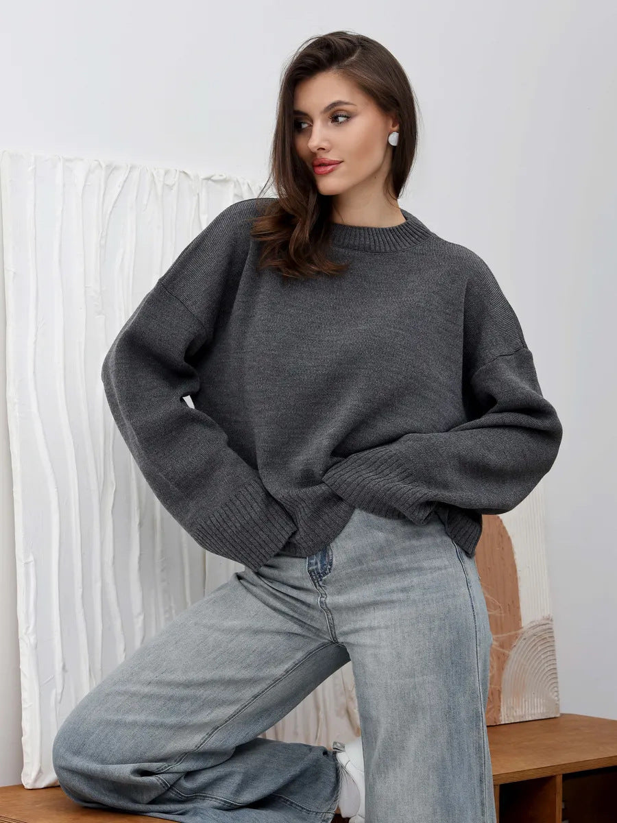 Kvinders afslappede oversized sweater med forkortede ærmer og tekstureret strikkemønster Stilla