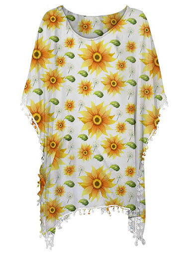 Kvinders strandtunika med blomsterdesign og poncho-stil Stilla