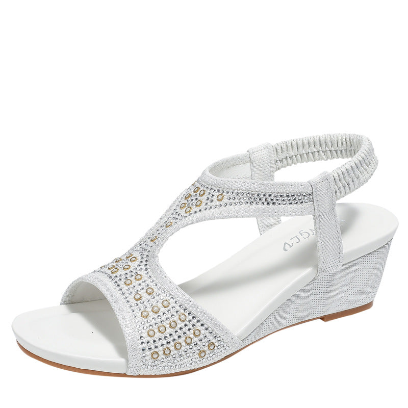 Dame sandaler med elegant rhinestones og fleksibel kilehæl Stilla